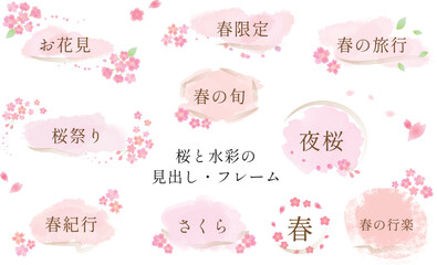 桜と水彩の見出しフレームセット 金線  春のタイトル