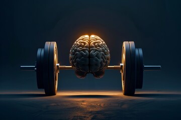 A powerful visual metaphor of the brain as strong and resilient, symbolized by its integration with dumbbells - obrazy, fototapety, plakaty