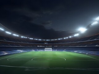 Empty football stadium arena at night with light.