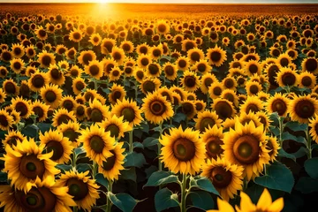 Wandcirkels plexiglas sunflowers in a field generated by AI technology © soman