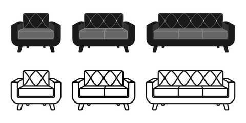 set of furniture modern sofas vector icon. vector illustration isolated on white background.