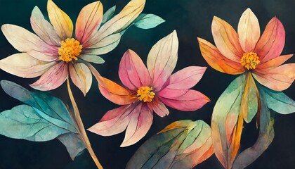 set of summer watercolor flowers