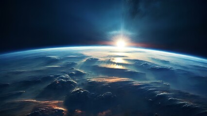 Fototapeta na wymiar blue sunrise, view of earth of space 