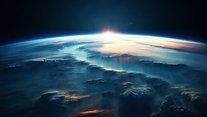 blue sunrise, view of earth of space
