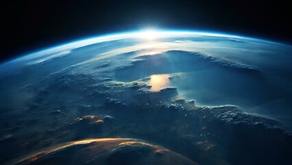 blue sunrise, view of earth of space
