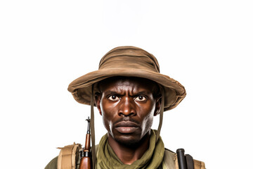 Fototapeta premium Standing tall in his safari uniform, a Male zookeeper's portrait is isolated against a solid background, embodying his commitment to caring for animals.
