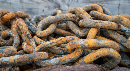 Rusty Chain links on Scarborough pier, North Yorkshire, England