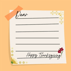 greeting card with a sheet of paper and flowers. Vector illustration