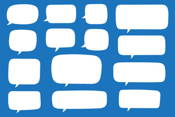 Obraz premium Set of hand drawn speech bubbles in rectangular shape. Speak bubble for text, cartoon chatting box, message box. Blank empty white speech bubbles.