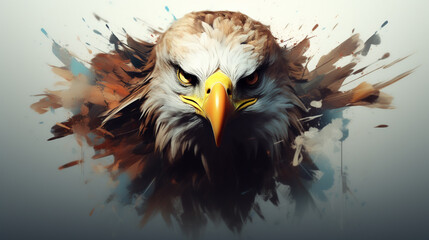 Artistic rendering of an eagles closeup focusing on its sharp eyes and beak using abstract and...