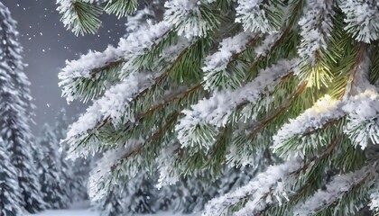 fluffy snow covered branches of a christmas tree