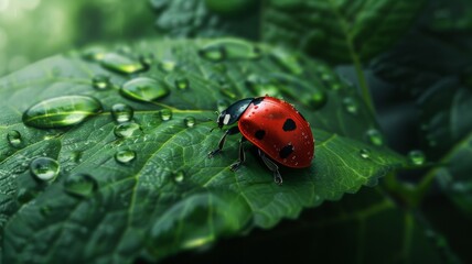 ladybug on green leaf