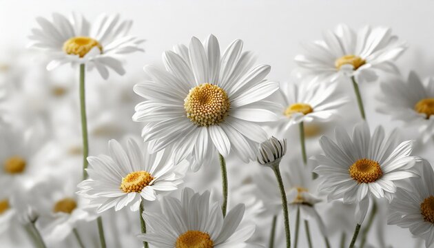 flowers composition white field chamomile flower on white background panoramic photo of summer daisy flowers