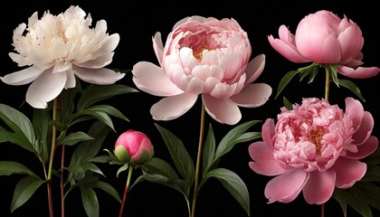 Obraz na płótnie Canvas set flowers pink peonies on isolated background with clipping path closeup for design transparent background nature