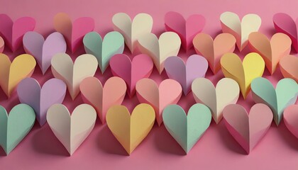 colorful paper hearts on pink background valentine s day concept