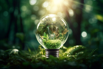 Fototapeta na wymiar plant inside a light bulb, renewable energy light bulb with green energy