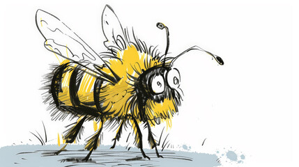 Frazzled Bumblebee Ink Cartoon. Generative AI