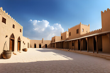 Arabian old heritage village and bright sky