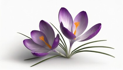 two purple crocuses isolated on white