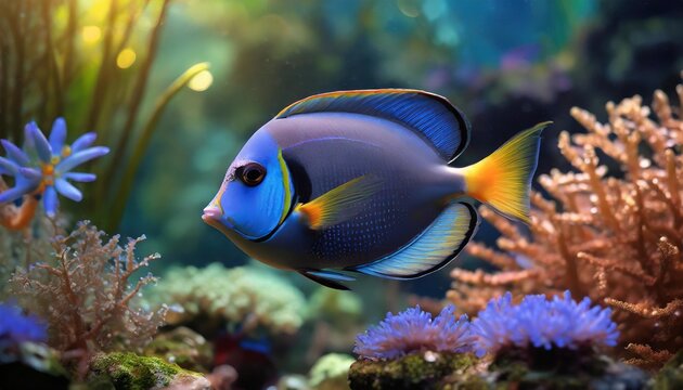 paracanthurus hepatus surgeon fish wonderful and beautiful tropical fish with corals reef in the aquarium nature forest design tank with fresh water underwater world animal life