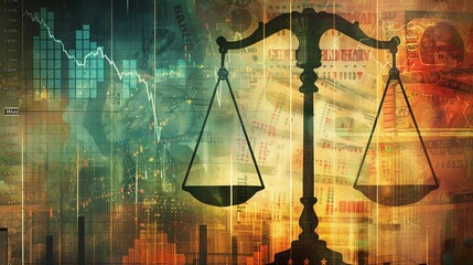 An illustration of a diverse portfolio of investments, including stocks, bonds, real estate, and commodities, against a backdrop of a balanced scale or rising graph, generative AI