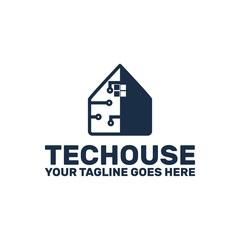 technology house logo template, home icon with technology icon