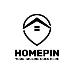 home finder app logo template, house icon inside of a location pin line art