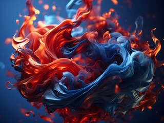 Abstract Smoke Art A Mystical Wave of Blue Silk Design and Red Flames, Flowing in the Air with Elegance and Magic Design.