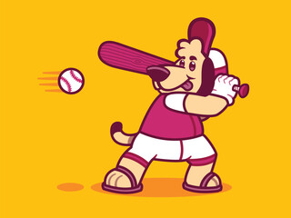 Dog with a baseball bat preparing to swing at a baseball