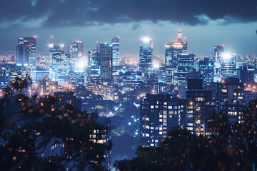 Fototapeta premium A High-Angle Cityscape, Urban Nocturne. Generative AI