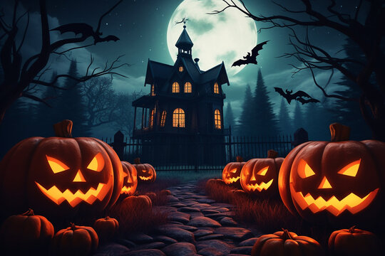 halloween pumpkin outdoors scary mystery house, halloween celebration, scary