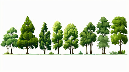 Green trees isolated on white background Forest