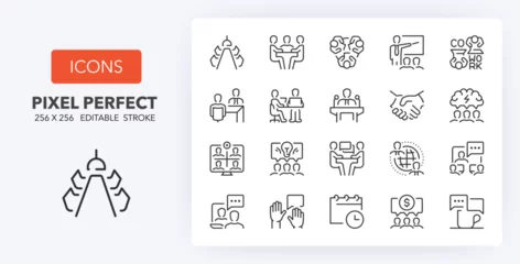 Zelfklevend Fotobehang Meeting, thin line icon set. Outline symbol collection. Editable vector stroke. 256x256 Pixel Perfect scalable to 128px, 64px... © Artco