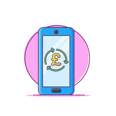 Money exchange pound sterling concept on phone screen cartoon vector illustration. Digital pound sterling cycle icon on white background