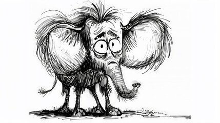 Frazzled Elephant Ink Cartoon. Generative AI