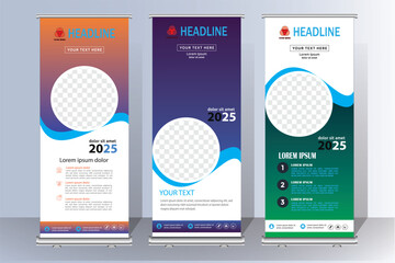  Roll up business banner design vertical template vector, cover presentation abstract geometric background, modern publication display, layout in rectangle size. - obrazy, fototapety, plakaty