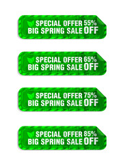 Big spring sale green long stickers set. Sale 55%, 65%, 75%, 85% off discount