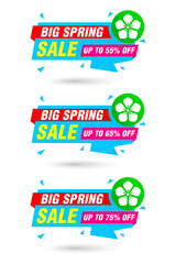 Big spring sale. Blue labels set. Sale 55%, 65%, 75% off discount