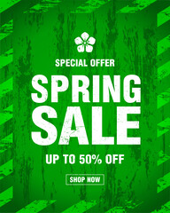 Special offer spring sale 50% off discount, grunge design style banner green