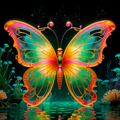Fototapeta na wymiar Fantasy illustration butterfly in an underwater world
