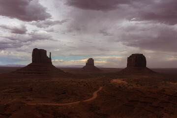 The Monument Valley Navajo Tribal Park in Arizona, USA. View of the West Mitten Butte, East Mitten...