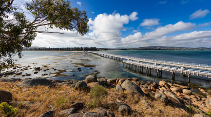 View at the Victor Harbor foot bridge from the Granite Island, South Australia