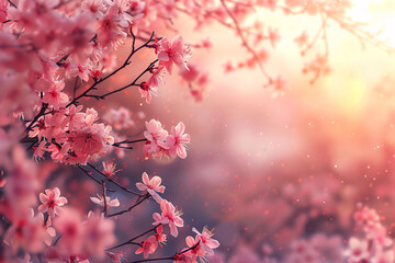 Sunset Glow Through Cherry Blossom Branches