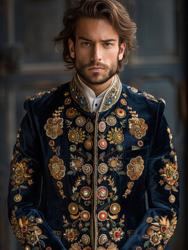 Majestic Magnificence: The Groom Velvet Achkan Embellished with Intricate Zardosi Work and Jewel Accents.