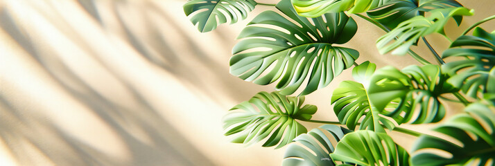 Lush Tropical Foliage: Monstera Leaves in Natures Greenery, Modern Design Background