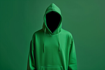 A green hoodie on a simple, solid background. Hoodie mockup. Ghost mannequin - obrazy, fototapety, plakaty