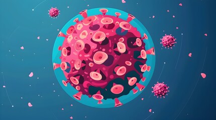 Cartoon Coronavirus on Blue Background in 2D Game Art Style