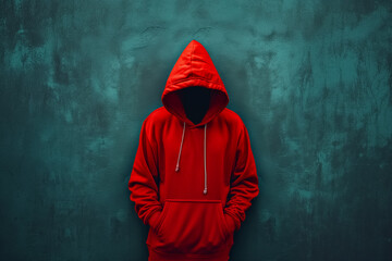 A red hoodie on a simple, solid background. Hoodie mockup. Ghost mannequin - obrazy, fototapety, plakaty