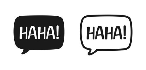 Haha laughing speech bubble sound effect icon. Cute black text lettering outline and silhouette set vector illustration.