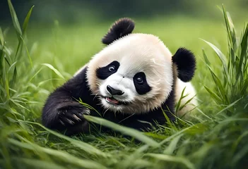 Fototapete giant panda eating bamboo © Khani